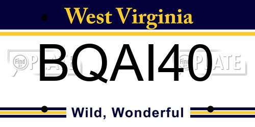 BQAI40 West Virginia License Plate