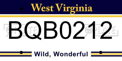 BQB0212 West Virginia License Plate