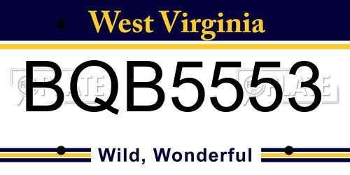 BQB5553 West Virginia License Plate