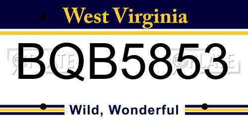 BQB5853 West Virginia License Plate