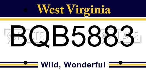 BQB5883 West Virginia License Plate