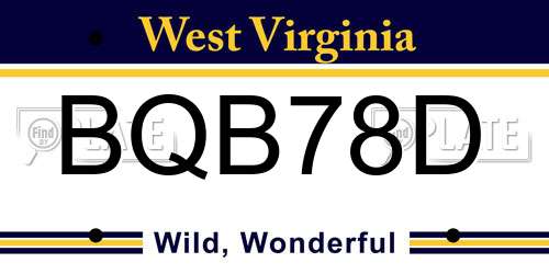 BQB78D West Virginia License Plate