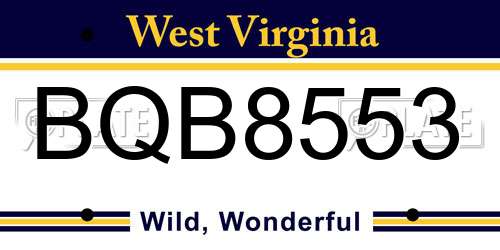 BQB8553 West Virginia License Plate