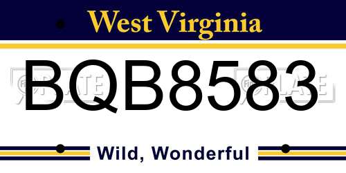 BQB8583 West Virginia License Plate