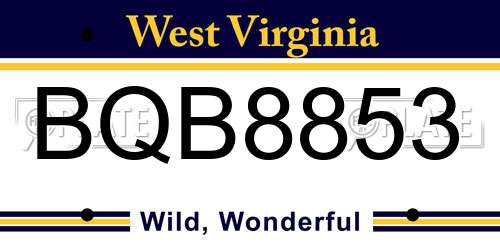 BQB8853 West Virginia License Plate