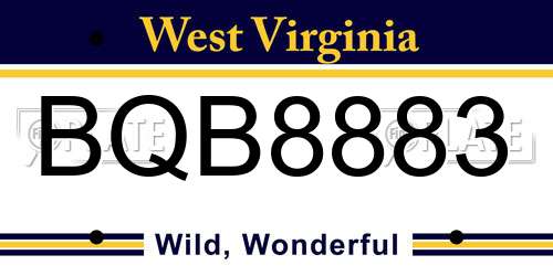 BQB8883 West Virginia License Plate