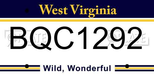 BQC1292 West Virginia License Plate