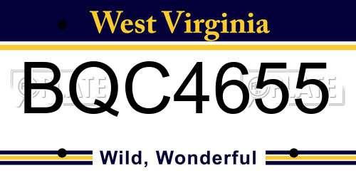 BQC4655 West Virginia License Plate