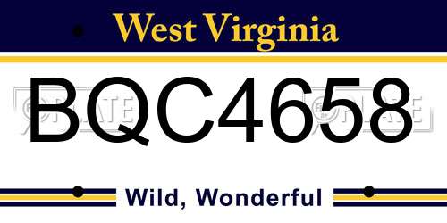 BQC4658 West Virginia License Plate