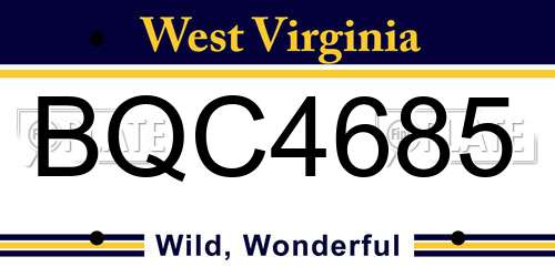 BQC4685 West Virginia License Plate