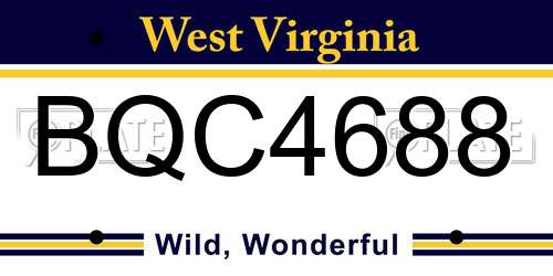 BQC4688 West Virginia License Plate