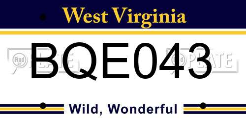 BQE043 West Virginia License Plate