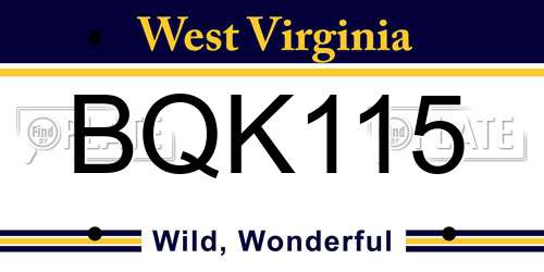 BQK115 West Virginia License Plate
