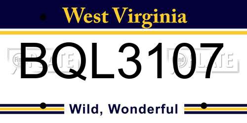 BQL3107 West Virginia License Plate
