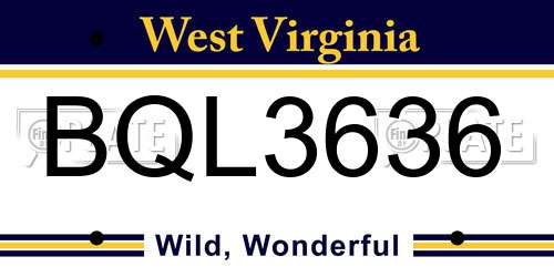 BQL3636 West Virginia License Plate