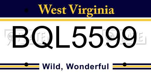 BQL5599 West Virginia License Plate