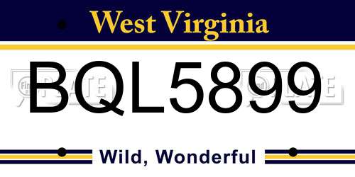 BQL5899 West Virginia License Plate