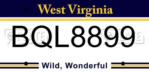 BQL8899 West Virginia License Plate