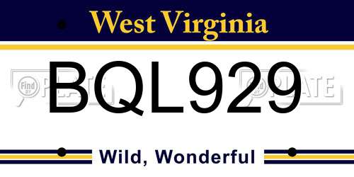 BQL929 West Virginia License Plate