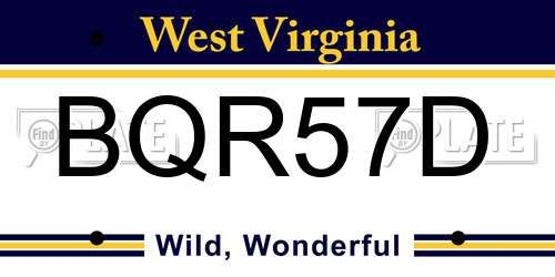 BQR57D West Virginia License Plate