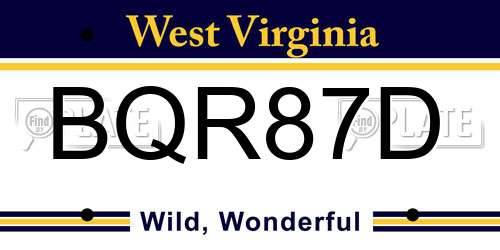BQR87D West Virginia License Plate