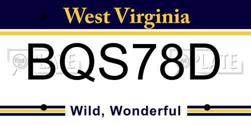 BQS78D West Virginia License Plate