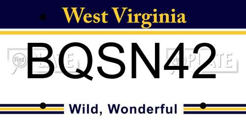 BQSN42 West Virginia License Plate