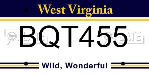 BQT455 West Virginia License Plate
