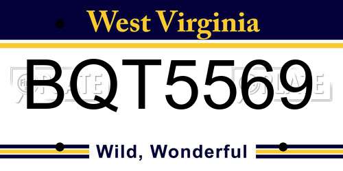 BQT5569 West Virginia License Plate