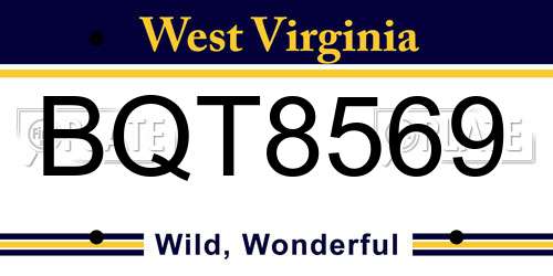 BQT8569 West Virginia License Plate