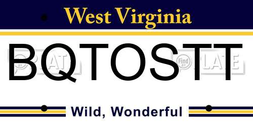 BQTOSTT West Virginia License Plate