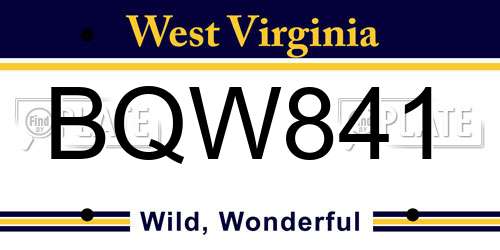 BQW841 West Virginia License Plate