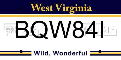 BQW84I West Virginia License Plate