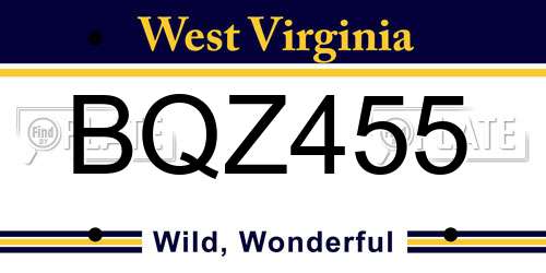 BQZ455 West Virginia License Plate