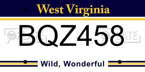 BQZ458 West Virginia License Plate