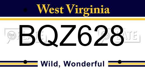 BQZ628 West Virginia License Plate