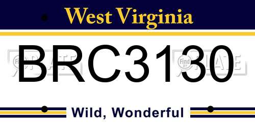 BRC3130 West Virginia License Plate