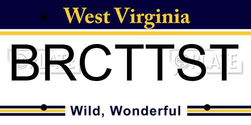 BRCTTST West Virginia License Plate