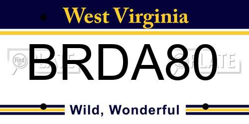 BRDA80 West Virginia License Plate
