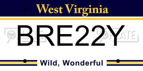 BRE22Y West Virginia License Plate