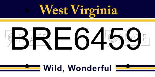 BRE6459 West Virginia License Plate