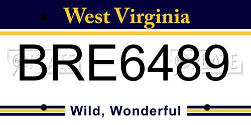 BRE6489 West Virginia License Plate