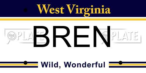 BREN West Virginia License Plate