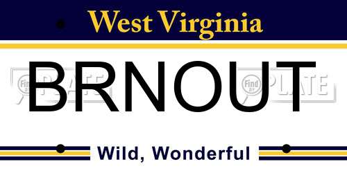 BRNOUT West Virginia License Plate
