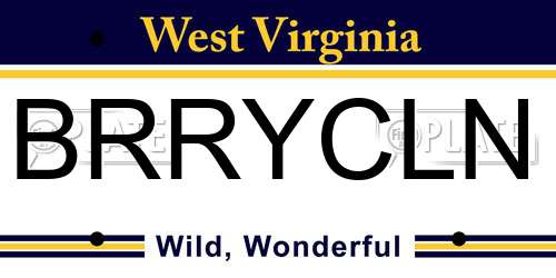 BRRYCLN West Virginia License Plate