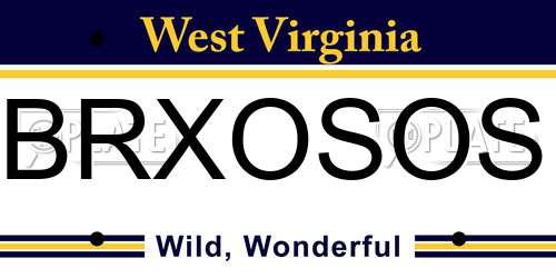 BRXOSOS West Virginia License Plate