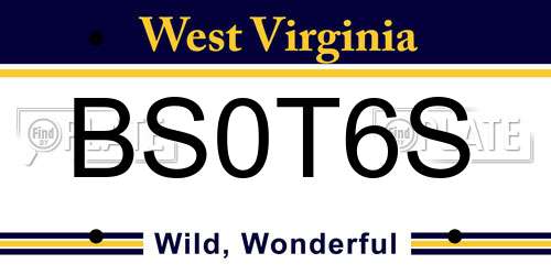 BS0T6S West Virginia License Plate