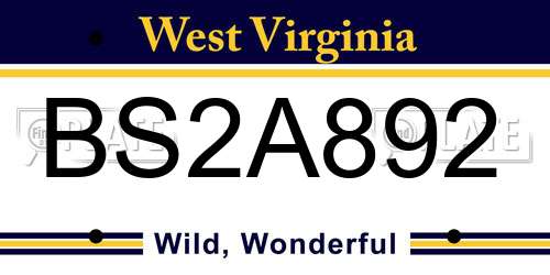 BS2A892 West Virginia License Plate