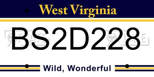 BS2D228 West Virginia License Plate