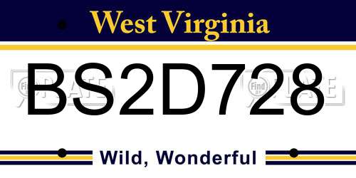 BS2D728 West Virginia License Plate